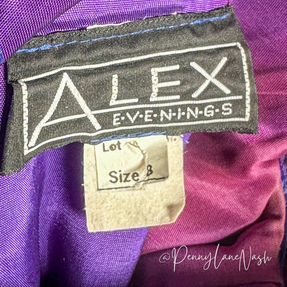 Vintage Alex Evenings Velvet Puff Sleeve Cocktail Dress Blue - Picture 5 of 12